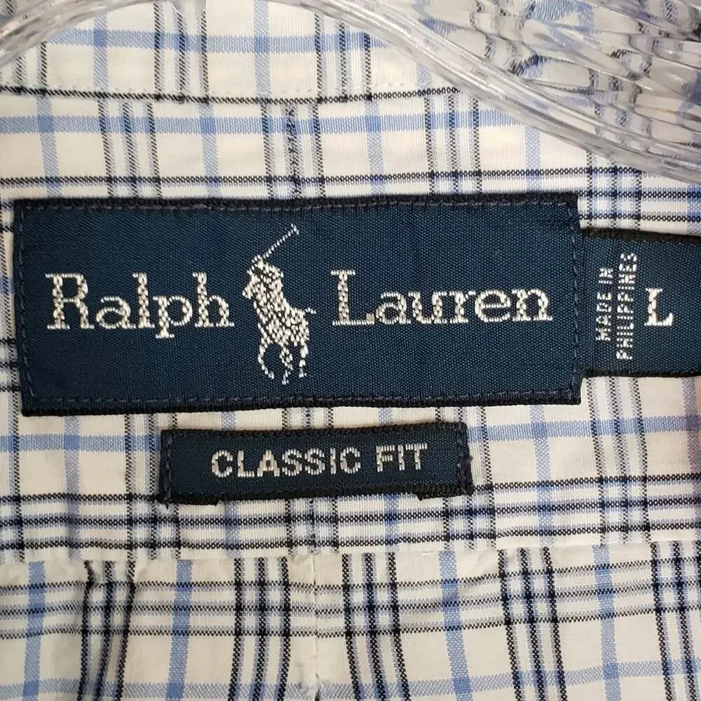 Polo Ralph Lauren Oxford Shirt Mens Size Large L Blue Plaid Button Down
